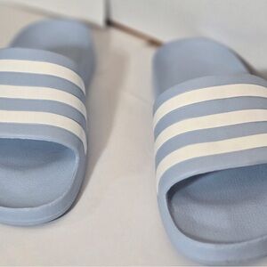 Adidas Light Blue Slide Sandals with White Stripes